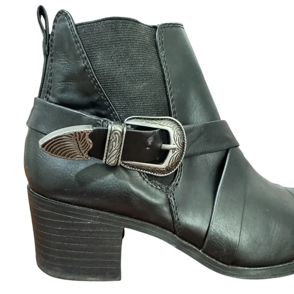 London Rag Womens Harlie Black Western Buckle Pointed Ankle Heeled Boots Boho 8 - Picture 9 of 13